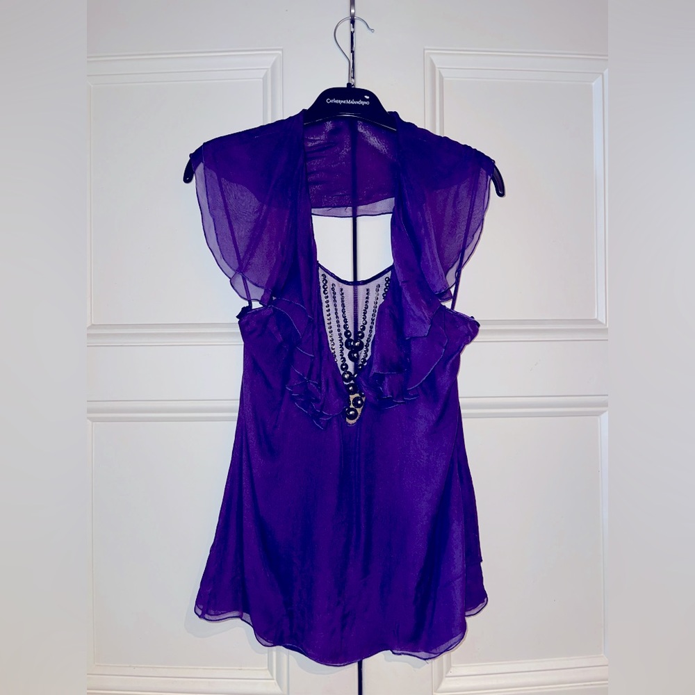 CATHERINE MALANDRINO Sleeveless Silk Embellished Top